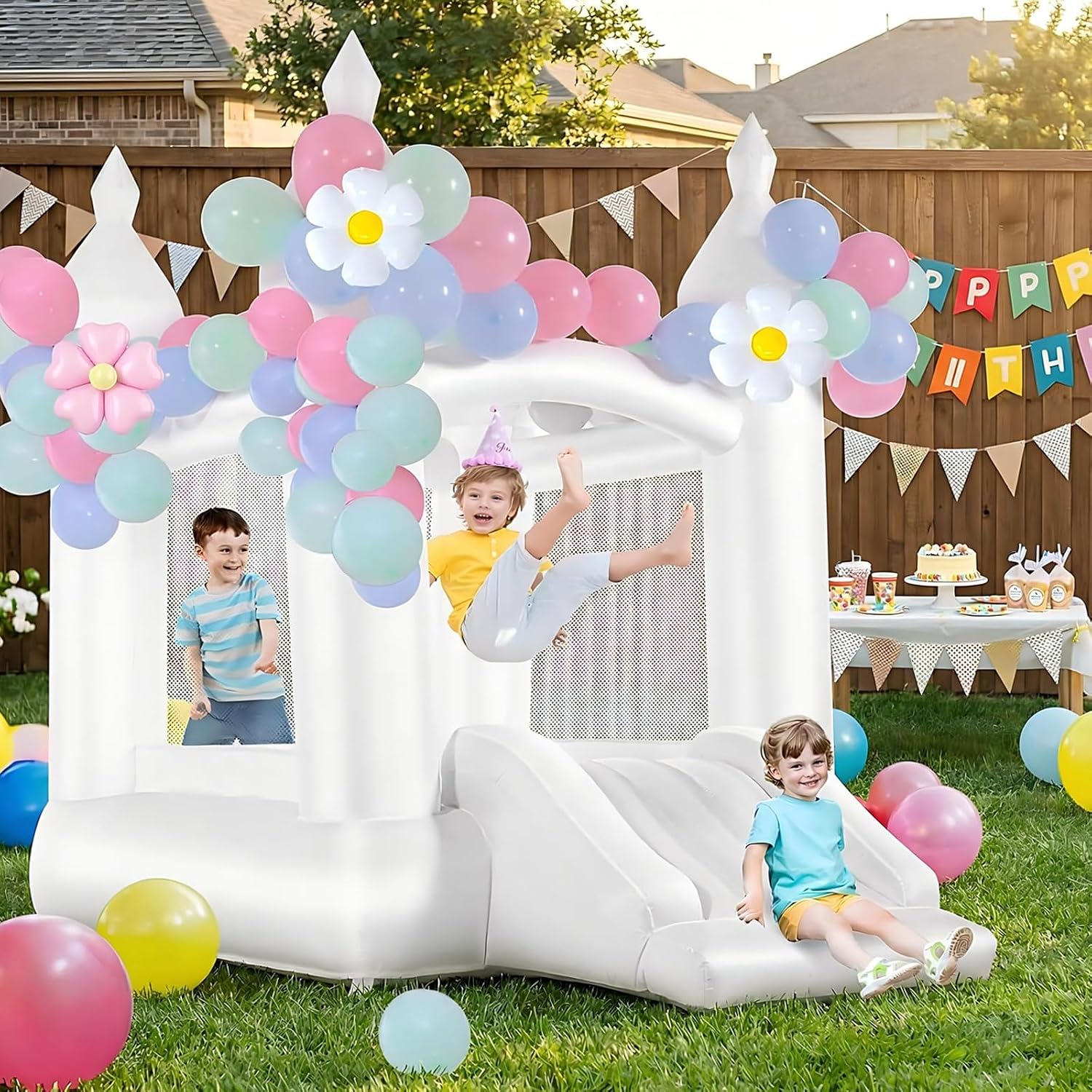Kids Outdoor Slide - Rumah Loncat Putih untuk Dalam &