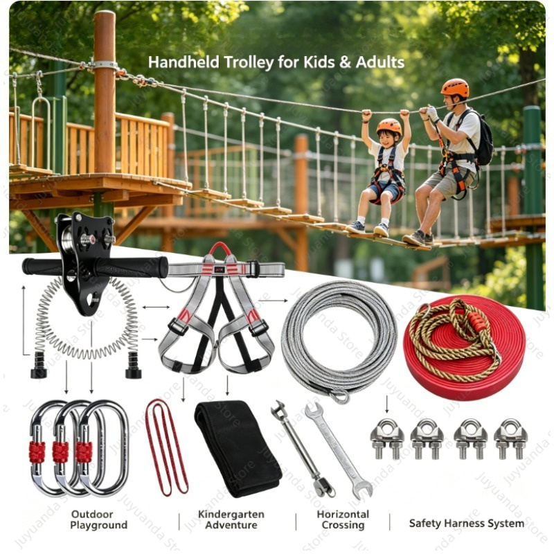 Kids Outdoor Zipline - Kit Katrol Zipline Portabel untuk Dewasa
